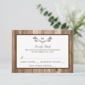 Country Rustic Monogram Branch & Wood Wedding RSVP (Stehend Vorderseite)
