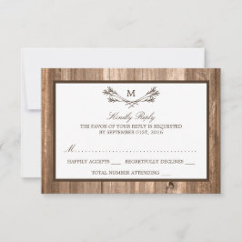 Country Rustic Monogram Branch & Wood Wedding RSVP Karte