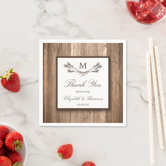 Country Rustic Monogram Branch & Wood Wedding Serviette (Beispiel)