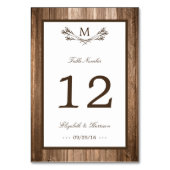 Country Rustic Monogram Branch & Wood Wedding Tischnummer (Rückseite)