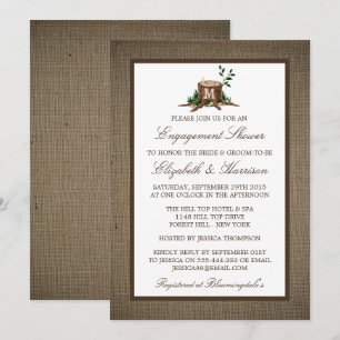 Country Rustic Monogram Tree Burlap-Verlobung Einladung