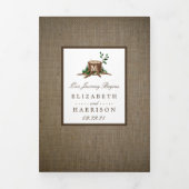 Country Rustic Monogram Tree & Burlap Wedding Dreifach Gefaltete Einladung (Cover)