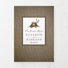 Country Rustic Monogram Tree & Burlap Wedding Dreifach Gefaltete Einladung