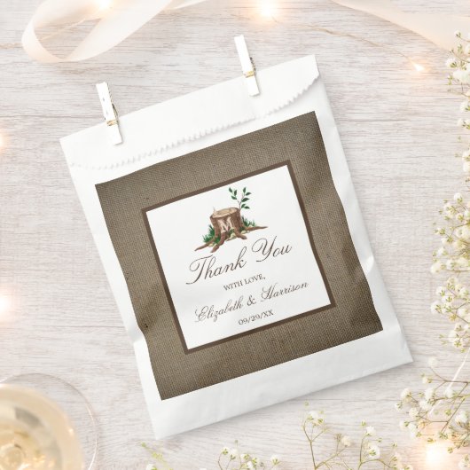 Country Rustic Monogram Tree & Burlap Wedding Geschenktütchen (Ausgeschnitten)
