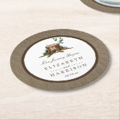 Country Rustic Monogram Tree & Burlap Wedding Runder Pappuntersetzer (Angewinkelt)