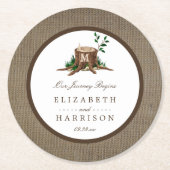 Country Rustic Monogram Tree & Burlap Wedding Runder Pappuntersetzer (Vorderseite)