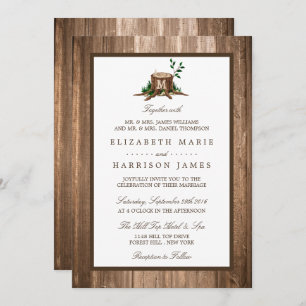 Country Rustic Monogram Tree & Wood Wedding Einladung