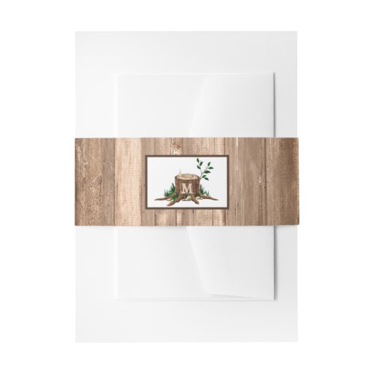 Country Rustic Monogram Tree & Wood Wedding Einladungsbanderole (Vorderseite Beispiel)