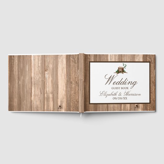 Country Rustic Monogram Tree & Wood Wedding Gästebuch (Voll)