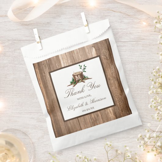 Country Rustic Monogram Tree & Wood Wedding Geschenktütchen (Ausgeschnitten)