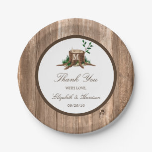Country Rustic Monogram Tree & Wood Wedding Pappteller