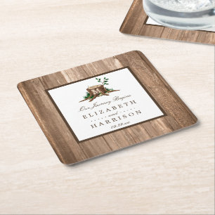 Country Rustic Monogram Tree & Wood Wedding Rechteckiger Pappuntersetzer