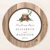 Country Rustic Monogram Tree & Wood Wedding Runder Pappuntersetzer (Vorderseite)