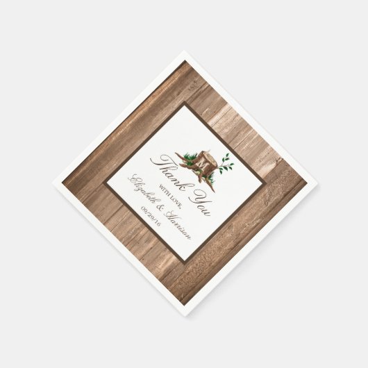 Country Rustic Monogram Tree & Wood Wedding Serviette (Ecke)