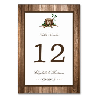 Country Rustic Monogram Tree & Wood Wedding Tischnummer