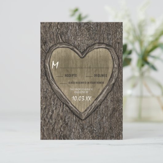 Country Rustic Oak Tree Bark Wedding RSVP Cards (Stehend Vorderseite)