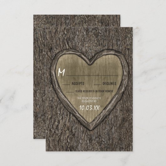 Country Rustic Oak Tree Bark Wedding RSVP Cards (Vorne/Hinten)