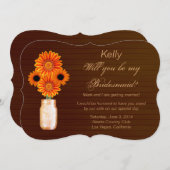 Country Rustic Orange Mason Jar Bridesmaid Card Einladung (Vorne/Hinten)