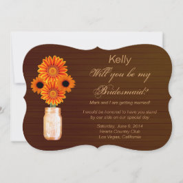 Country Rustic Orange Mason Jar Bridesmaid Card Einladung