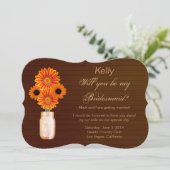 Country Rustic Orange Mason Jar Bridesmaid Card Einladung (Stehend Vorderseite)