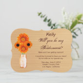 Country Rustic Orange Mason Jar Bridesmaid Card Einladung (Stehend Vorderseite)