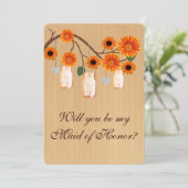 Country Rustic Orange Mason Jar Trauzeugin Card Einladung (Stehend Vorderseite)