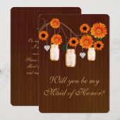 Country Rustic Orange Mason Jar Trauzeugin Card Einladung (Vorne/Hinten)