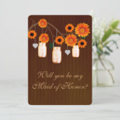 Country Rustic Orange Mason Jar Trauzeugin Card Einladung (Stehend Vorderseite)