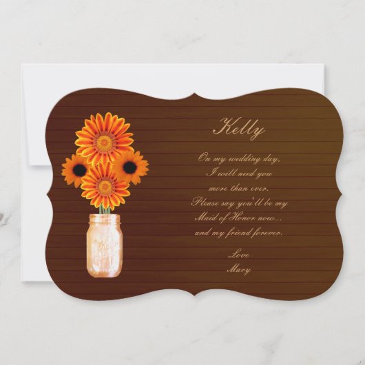 Country Rustic Orange Mason Jar Trauzeugin Card Einladung (Vorderseite)