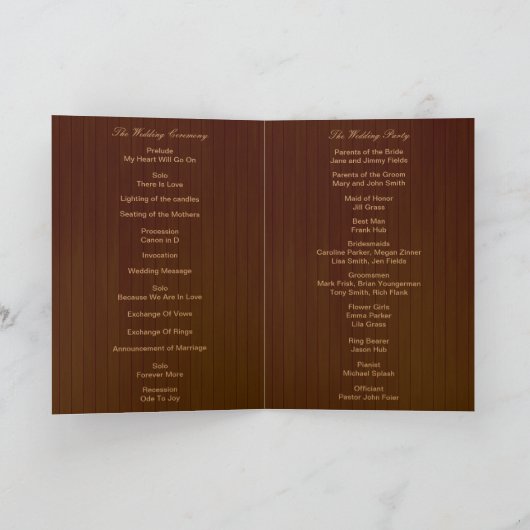 Country Rustic Orange Mason Jars Programmkarte Programm (Innenseite)