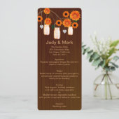 Country Rustic Orange Mason Jars Wedding Menu Card Menükarte (Stehend Vorderseite)