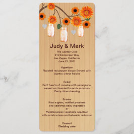Country Rustic Orange Mason Jars Wedding Menu Card Menükarte