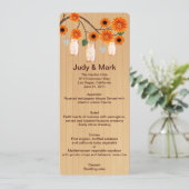 Country Rustic Orange Mason Jars Wedding Menu Card Menükarte (Stehend Vorderseite)