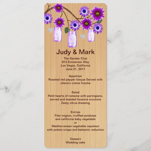 Country Rustic Orange Mason Jars Wedding Menu Card Menükarte (Vorderseite)