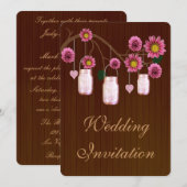 Country Rustic Pink Mason Jars Hochzeitseinladung Einladung (Vorne/Hinten)