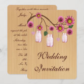 Country Rustic Pink Mason Jars Hochzeitseinladung Einladung (Vorne/Hinten)