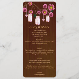 Country Rustic Pink Mason Jars Wedding Menu Card Menükarte