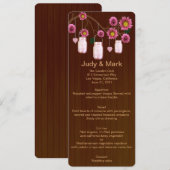 Country Rustic Pink Mason Jars Wedding Menu Card Menükarte (Vorne/Hinten)