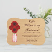 Country Rustic Red Mason Jar Bridesmaid Card Einladung (Stehend Vorderseite)