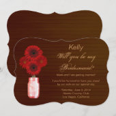 Country Rustic Red Mason Jar Bridesmaid Card Einladung (Vorne/Hinten)