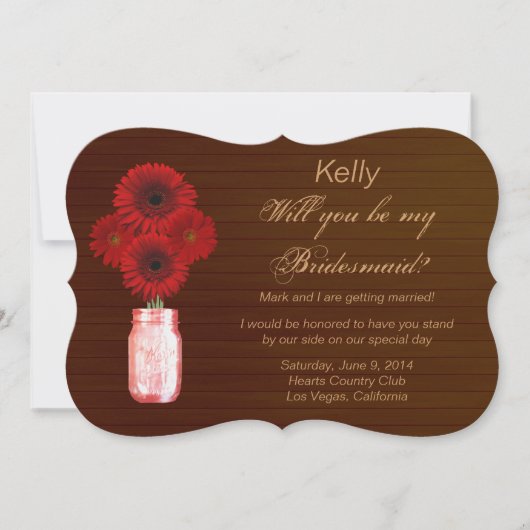Country Rustic Red Mason Jar Bridesmaid Card Einladung (Vorderseite)