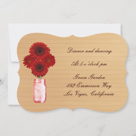 Country Rustic Red Mason Jar Empfang Card Einladung (Vorderseite)