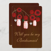Country Rustic Red Mason Jars Bridesmaid Card Einladung (Vorne/Hinten)