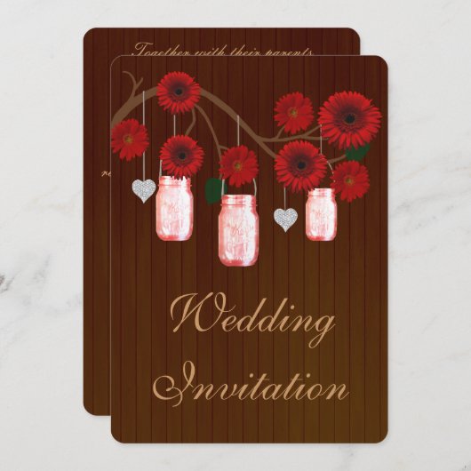 Country Rustic Red Mason Jars Hochzeit Einladung (Vorne/Hinten)