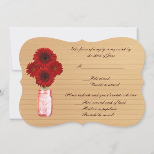 Country Rustic Red Mason Jars Response Card Einladung (Vorderseite)