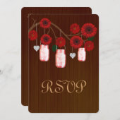 Country Rustic Red Mason Jars Response Card Einladung (Vorne/Hinten)