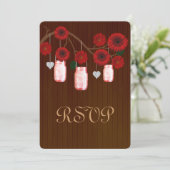 Country Rustic Red Mason Jars Response Card Einladung (Stehend Vorderseite)
