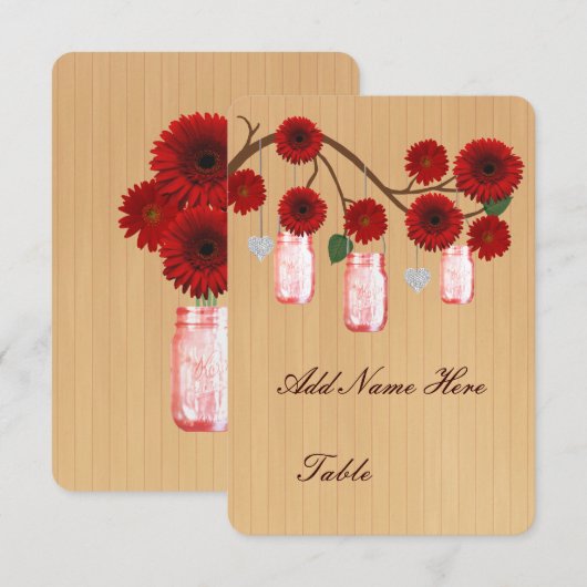Country Rustic Red Mason Jars Table Platzkarte (Vorne/Hinten)
