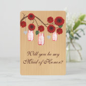 Country Rustic Red Mason Jars Trauzeugin Card Einladung (Stehend Vorderseite)