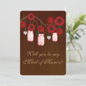 Country Rustic Red Mason Jars Trauzeugin Card Einladung (Stehend Vorderseite)